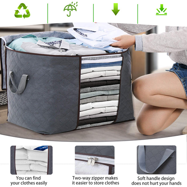 Large Capacity Clothes Storage Bags, Storage Organizers with Reinforced  Handle, Stainless Steel Zipper, 3 Layer Fabric for Comforters, Bedding,  Blankets Clothing, Dark Grey, 4 pack 