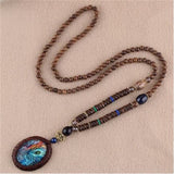 Unisex Handmade Necklace Nepal Buddhist Mala Wood Beads Pendant &