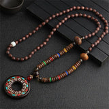 Unisex Handmade Necklace Nepal Buddhist Mala Wood Beads Pendant &